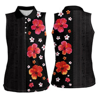 Hawaii Hibiscus and Plumeria Flowers Women Sleeveless Polo Shirt Tapa Tribal Pattern Half Style Colorful Mode LT03 - Polynesian Pride