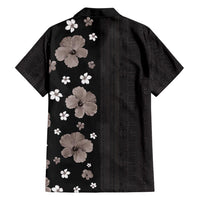 Hawaii Hibiscus and Plumeria Flowers Family Matching Off Shoulder Maxi Dress and Hawaiian Shirt Tapa Tribal Pattern Half Style Grayscale Mode LT03 - Polynesian Pride
