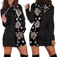 Hawaii Hibiscus and Plumeria Flowers Hoodie Dress Tapa Tribal Pattern Half Style Grayscale Mode LT03 - Polynesian Pride