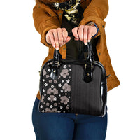 Hawaii Hibiscus and Plumeria Flowers Shoulder Handbag Tapa Tribal Pattern Half Style Grayscale Mode