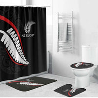 New Zealand Rugby Bathroom Set Sporty Silver Fern Shape with Maori Tattoos LT03 Bathroom Set (4 pcs) Black - Polynesian Pride