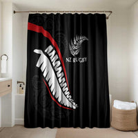 New Zealand Rugby Bathroom Set Sporty Silver Fern Shape with Maori Tattoos LT03 Shower Curtain Only Black - Polynesian Pride