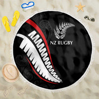 New Zealand Rugby Beach Blanket Sporty Silver Fern Shape with Maori Tattoos LT03 One Size 150cm Black - Polynesian Pride