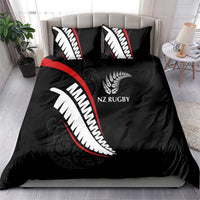 New Zealand Rugby Bedding Set Sporty Silver Fern Shape with Maori Tattoos - Polynesian Pride