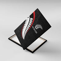 New Zealand Rugby Canvas Wall Art Sporty Silver Fern Shape with Maori Tattoos LT03 With Frame Black - Polynesian Pride