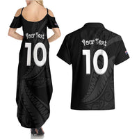 New Zealand Rugby Custom Couples Matching Summer Maxi Dress and Hawaiian Shirt Sporty Silver Fern Shape with Maori Tattoos LT03 - Polynesian Pride