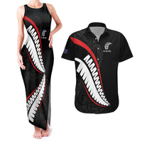 New Zealand Rugby Custom Couples Matching Tank Maxi Dress and Hawaiian Shirt Sporty Silver Fern Shape with Maori Tattoos LT03 Black - Polynesian Pride