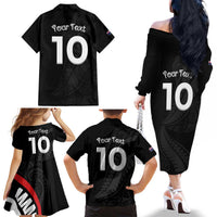 New Zealand Rugby Custom Family Matching Off The Shoulder Long Sleeve Dress and Hawaiian Shirt Sporty Silver Fern Shape with Maori Tattoos LT03 - Polynesian Pride