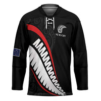 New Zealand Rugby Custom Hockey Jersey Sporty Silver Fern Shape with Maori Tattoos LT03 Unisex Black - Polynesian Pride