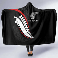 New Zealand Rugby Hooded Blanket Sporty Silver Fern Shape with Maori Tattoos LT03 One Size Black - Polynesian Pride