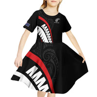 New Zealand Rugby Custom Kid Short Sleeve Dress Sporty Silver Fern Shape with Maori Tattoos LT03 - Polynesian Pride