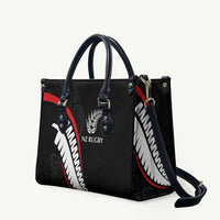 New Zealand Rugby Leather Bag Sporty Silver Fern Shape with Maori Tattoos LT03 Black - Polynesian Pride