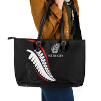 New Zealand Rugby Leather Tote Bag Sporty Silver Fern Shape with Maori Tattoos LT03 - Polynesian Pride
