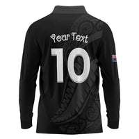 New Zealand Rugby Custom Long Sleeve Polo Shirt Sporty Silver Fern Shape with Maori Tattoos LT03 - Polynesian Pride