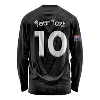 New Zealand Rugby Custom Long Sleeve Shirt Sporty Silver Fern Shape with Maori Tattoos LT03 - Polynesian Pride