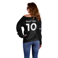 New Zealand Rugby Custom Off Shoulder Sweater Sporty Silver Fern Shape with Maori Tattoos LT03 - Polynesian Pride