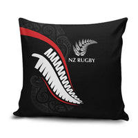 New Zealand Rugby Pillow Cover Sporty Silver Fern Shape with Maori Tattoos LT03 Black - Polynesian Pride