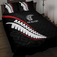 New Zealand Rugby Quilt Bed Set Sporty Silver Fern Shape with Maori Tattoos LT03 Black - Polynesian Pride