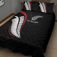 New Zealand Rugby Quilt Bed Set Sporty Silver Fern Shape with Maori Tattoos LT03 - Polynesian Pride