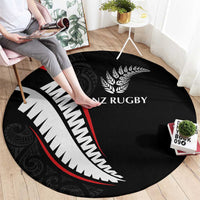 New Zealand Rugby Round Carpet Sporty Silver Fern Shape with Maori Tattoos LT03 - Polynesian Pride