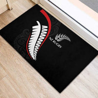 New Zealand Rugby Rubber Doormat Sporty Silver Fern Shape with Maori Tattoos LT03 - Polynesian Pride