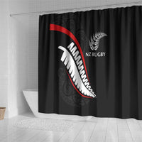 New Zealand Rugby Shower Curtain Sporty Silver Fern Shape with Maori Tattoos LT03 - Polynesian Pride