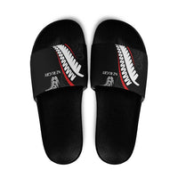 New Zealand Rugby Slide Sandals Sporty Silver Fern Shape with Maori Tattoos LT03 Black - Polynesian Pride
