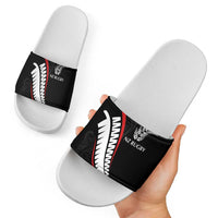 New Zealand Rugby Slide Sandals Sporty Silver Fern Shape with Maori Tattoos LT03 - Polynesian Pride