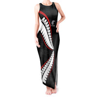 New Zealand Rugby Custom Tank Maxi Dress Sporty Silver Fern Shape with Maori Tattoos LT03 Women Black - Polynesian Pride