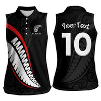New Zealand Rugby Custom Women Sleeveless Polo Shirt Sporty Silver Fern Shape with Maori Tattoos LT03 - Polynesian Pride