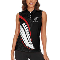New Zealand Rugby Custom Women Sleeveless Polo Shirt Sporty Silver Fern Shape with Maori Tattoos LT03 - Polynesian Pride