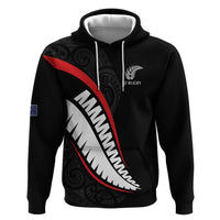 New Zealand Rugby Custom Zip Hoodie Sporty Silver Fern Shape with Maori Tattoos LT03 Pullover Hoodie Black - Polynesian Pride