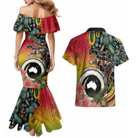 Vanuatu and Australia Together Couples Matching Mermaid Dress and Hawaiian Shirt Kangaroo with Pig Tusk Indigenous Pattern LT03 - Polynesian Pride