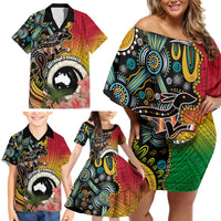 Vanuatu and Australia Together Family Matching Off Shoulder Short Dress and Hawaiian Shirt Kangaroo with Pig Tusk Indigenous Pattern LT03 - Polynesian Pride