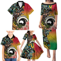 Vanuatu and Australia Together Family Matching Puletasi and Hawaiian Shirt Kangaroo with Pig Tusk Indigenous Pattern LT03 - Polynesian Pride