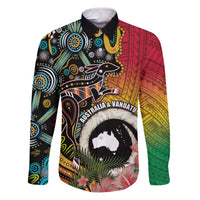 Vanuatu and Australia Together Family Matching Puletasi and Hawaiian Shirt Kangaroo with Pig Tusk Indigenous Pattern LT03 Dad's Shirt - Long Sleeve Black - Polynesian Pride