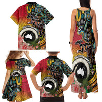 Vanuatu and Australia Together Family Matching Tank Maxi Dress and Hawaiian Shirt Kangaroo with Pig Tusk Indigenous Pattern LT03 - Polynesian Pride