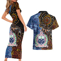 Samoa and Australia Together Couples Matching Short Sleeve Bodycon Dress and Hawaiian Shirt Kangaroo and Tribal Hibiscus Aboriginal Pattern LT03 - Polynesian Pride