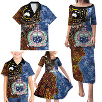 Samoa and Australia Together Family Matching Puletasi and Hawaiian Shirt Kangaroo and Tribal Hibiscus Aboriginal Pattern LT03 - Polynesian Pride