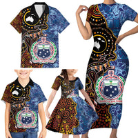 Samoa and Australia Together Family Matching Short Sleeve Bodycon Dress and Hawaiian Shirt Kangaroo and Tribal Hibiscus Aboriginal Pattern LT03 - Polynesian Pride