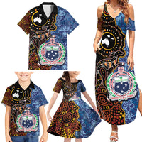 Samoa and Australia Together Family Matching Summer Maxi Dress and Hawaiian Shirt Kangaroo and Tribal Hibiscus Aboriginal Pattern LT03 - Polynesian Pride