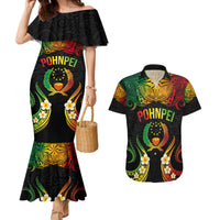 Personalised Pohnpei Independence Day Couples Matching Mermaid Dress and Hawaiian Shirt Polynesian Tattoo and Plumeria Reggae Color LT03 Reggae - Polynesian Pride