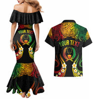 Personalised Pohnpei Independence Day Couples Matching Mermaid Dress and Hawaiian Shirt Polynesian Tattoo and Plumeria Reggae Color LT03 - Polynesian Pride