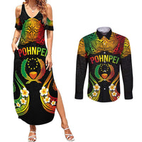 Personalised Pohnpei Independence Day Couples Matching Summer Maxi Dress and Long Sleeve Button Shirt Polynesian Tattoo and Plumeria Reggae Color LT03 Reggae - Polynesian Pride