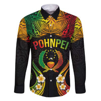 Personalised Pohnpei Independence Day Family Matching Long Sleeve Bodycon Dress and Hawaiian Shirt Polynesian Tattoo and Plumeria Reggae Color LT03 Dad's Shirt - Long Sleeve Reggae - Polynesian Pride