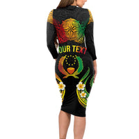 Personalised Pohnpei Independence Day Long Sleeve Bodycon Dress Polynesian Tattoo and Plumeria Reggae Color LT03 - Polynesian Pride