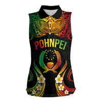 Personalised Pohnpei Independence Day Women Sleeveless Polo Shirt Polynesian Tattoo and Plumeria Reggae Color LT03 Female Reggae - Polynesian Pride