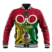 Vanuatu Baseball Jacket Pig Tusk Mix Maori Pattern and Namele Leaf LT03 Unisex Red - Polynesian Pride