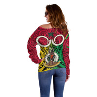 Vanuatu Off Shoulder Sweater Pig Tusk Mix Maori Pattern and Namele Leaf LT03 - Polynesian Pride