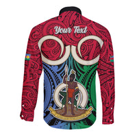 Personalised Vanuatu Shefa Province Long Sleeve Button Shirt Pig Tusk Mix Maori Pattern and Namele Leaf LT03 - Polynesian Pride